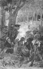 Washington returned to the Pennsylvania frontier in the spring of 1754 to again request, this time more forcefully, that the French give up their claim to the territory. This etching illustrates his first skirmish against the French, who were under the command of Ensign Jumonville. Washington defeated the French in this battle, only to surrender to a superior French force at Fort Necessity a few days later.