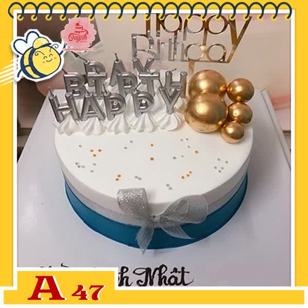 Bánh kem sinh nhật đơn giản A47 màu trắng xanh cực sang trọng cho nam TIEMBANHQUYNH Quỳnh Bakery