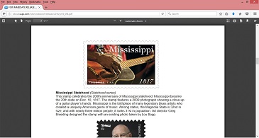 1817-2017 Mississippi Statehood commemorative stamp featuring Jimmy �Duck� Holmes� hands and guitar in a photo by Lou Bopp.