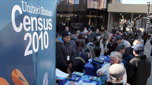 Census Bureau workers raise awareness about the census count earlier this year in Brooklyn, New York.