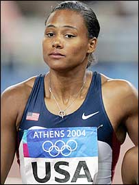 Marion Jones at the Athens Olympics, where she failed to win any medals