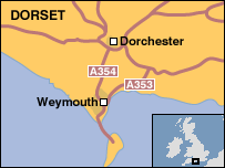 Map showing Dorchester and Weymouth