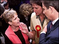 Blair is confronted by Sharron Storer at a Birmingham hospital