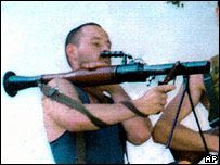 David Hicks holds a bazooka in an undated photo taken in Kosovo
