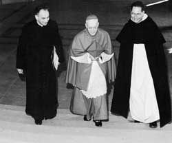 From left, monsignor Pierre Mamie, future bishop of Lausanne, Geneva and Freiburg, Cardinal Charles Journet  and George Cottier in Rome during the works of Vatican Council II 