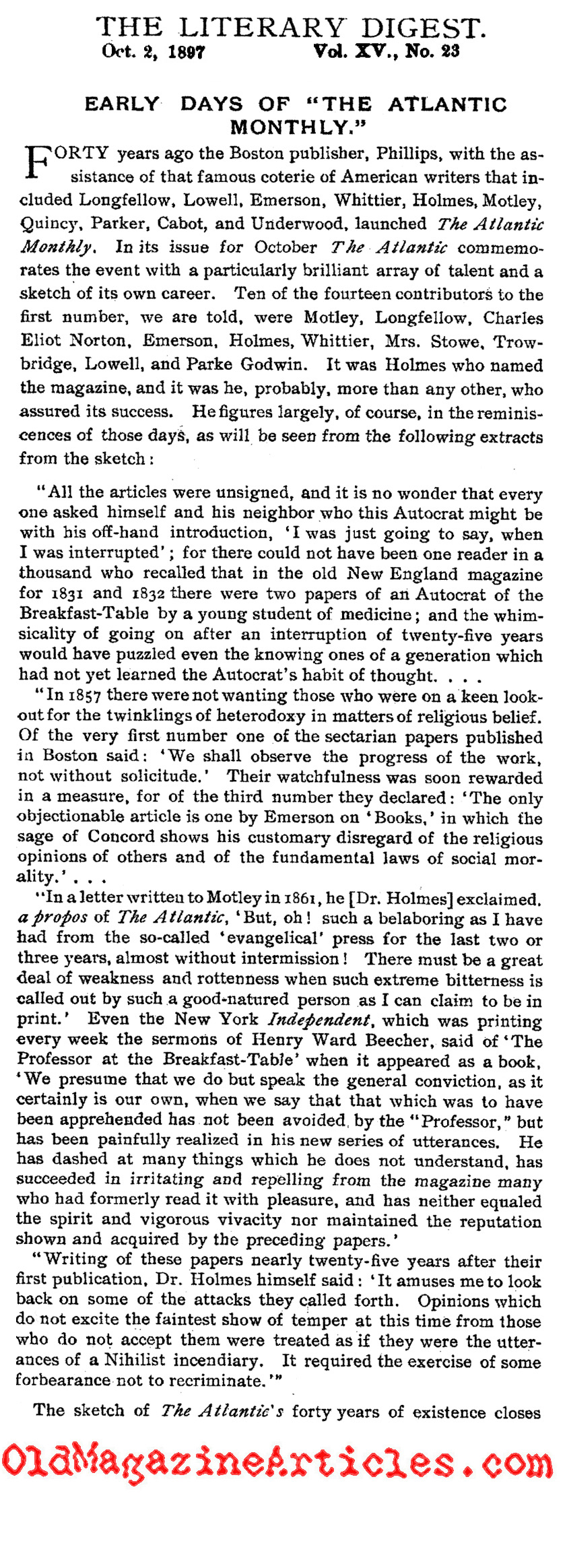 <em>The Atlantic Monthly</em> in the Beginning (Literary Digest, 1897)