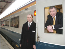 Andy Hamilton of the train company and Ieuan Wyn Jones