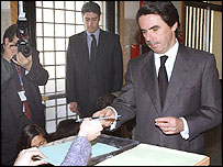 Prime Minister Jose Maria Aznar votes on Sunday
