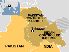 Map showing location of Srinagar